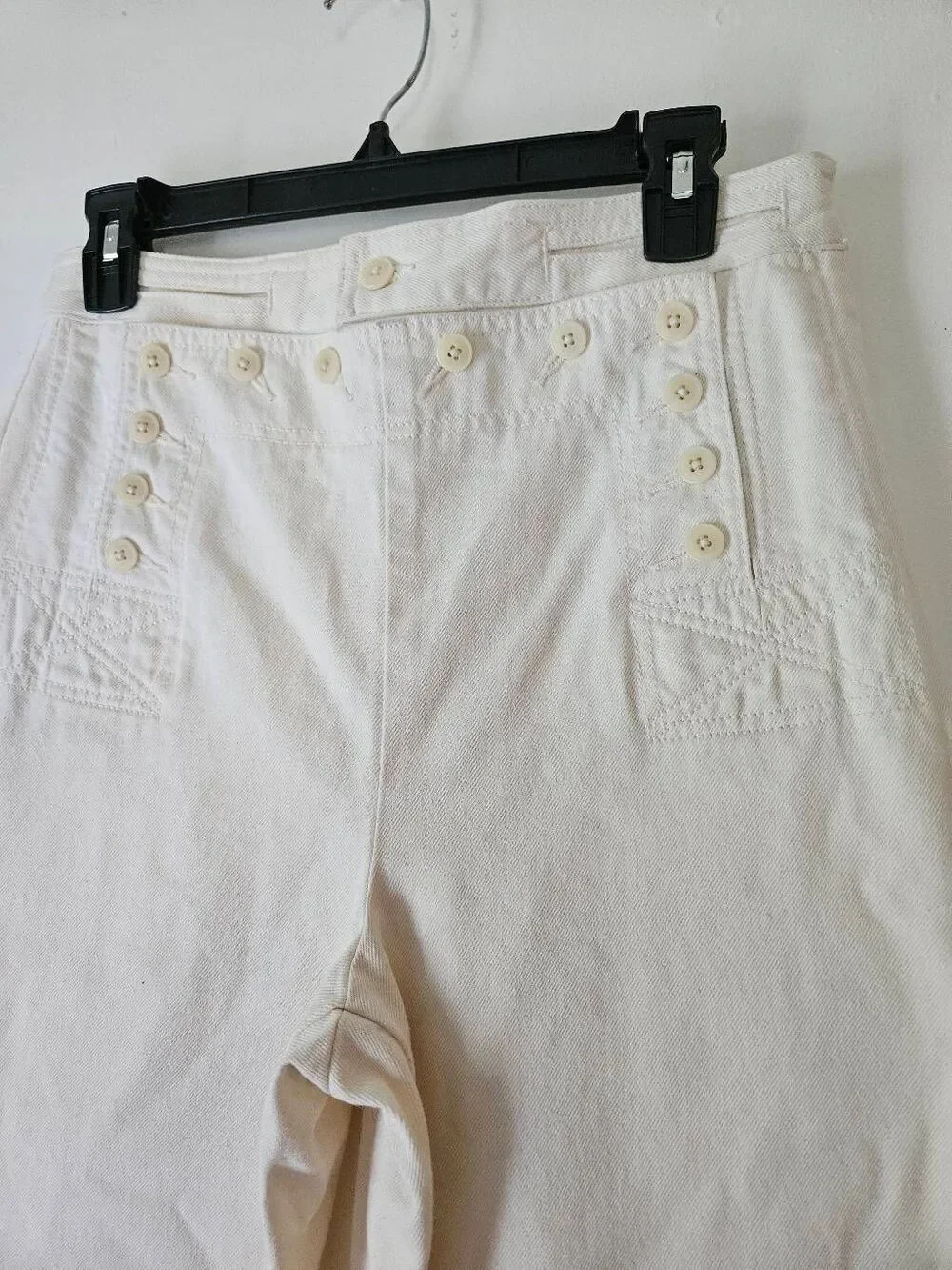 Tory Burch White Sailor Pants Women's 6 Wide Leg High Rise Button Detail Cotton
